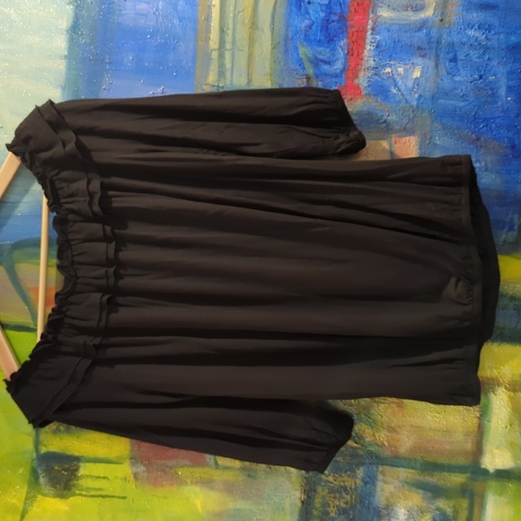 IMAN black tassel ruffle neck blouse 3/4 sleeved w/ elastic cuffs and hem small - Picture 7 of 13